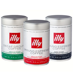 Illy round ground coffee tins